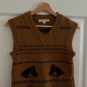ALEXA CHUNG Brown Mohair 100% Wool V-Neck Sweater Vest